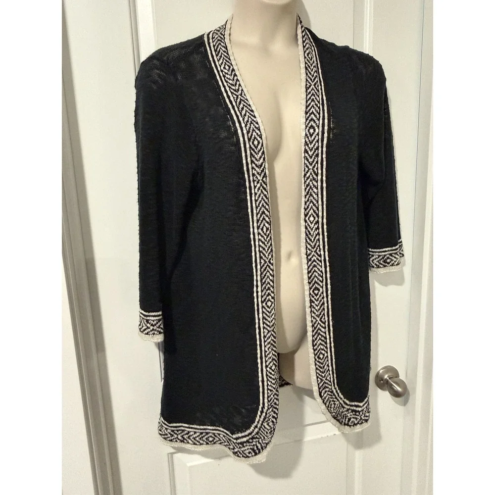 Torrid 2 Black Open Cardigan Sweater Duster~2XL~Lightweight Aztec Border Boho - Picture 3 of 15